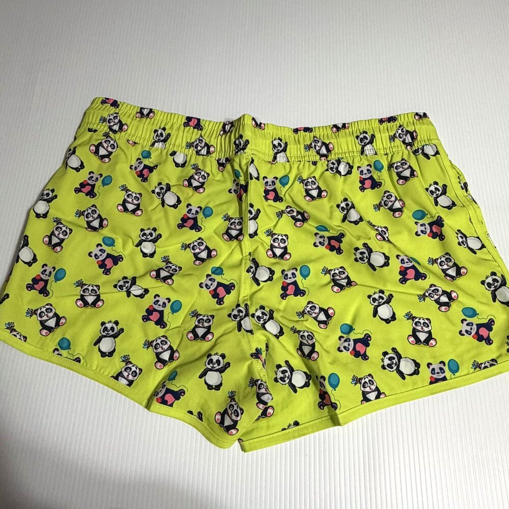 Unisex Panda Print Shorts‎ Neon Yellow Quirky Y2K Summer Festival Athleisure